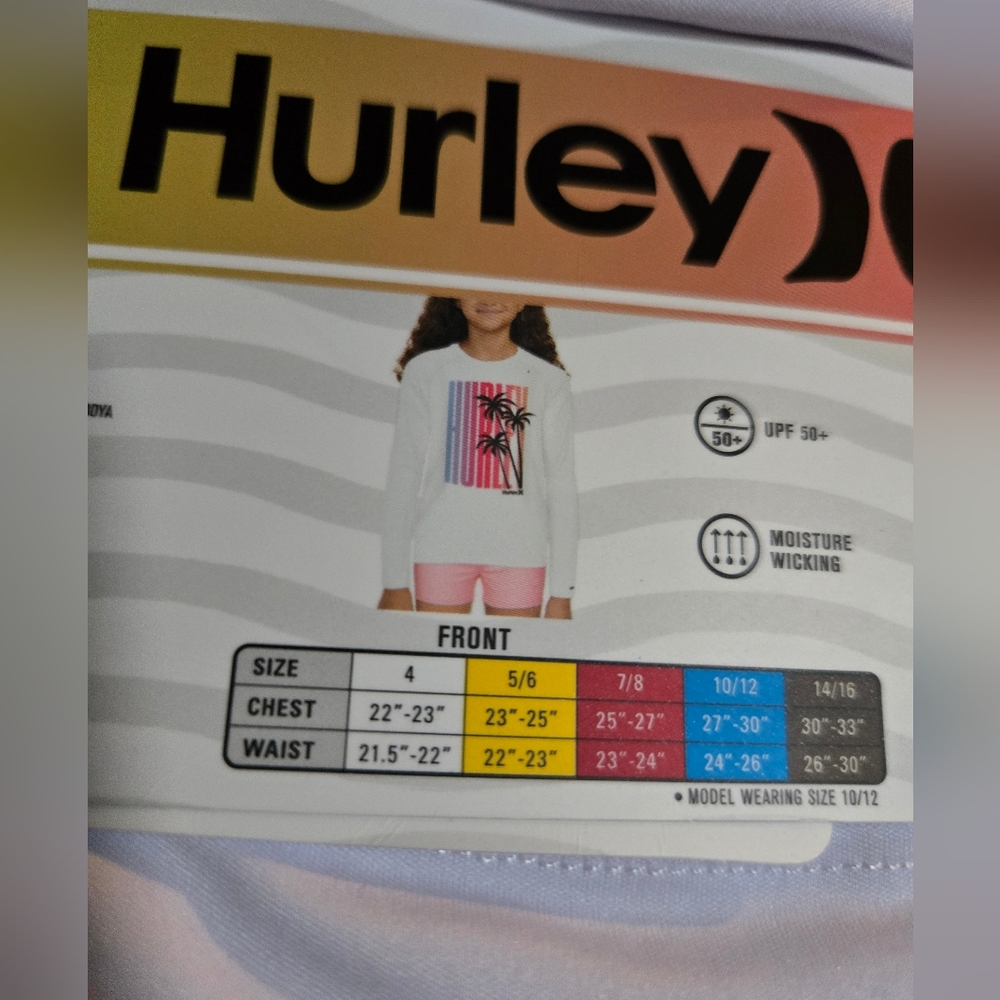 Hurley White Long Sleeve with Palm Tree Design UPF 50+ Size 5/6 - Picture 4 of 7